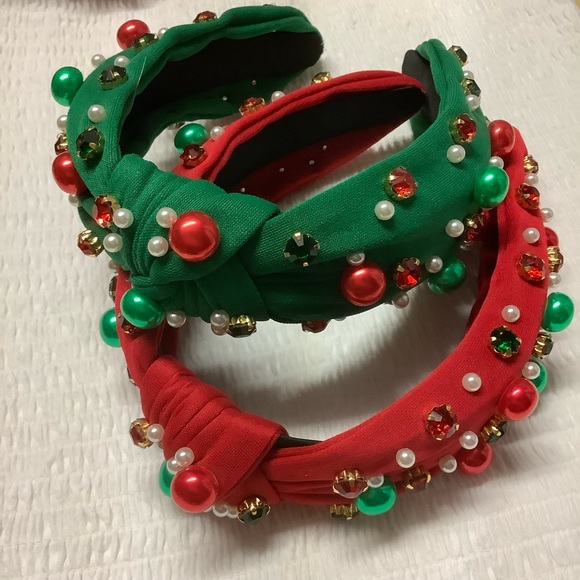Christmas Non-Slip Headband Top Knotted with Faux Pearl & Rhinestones - Picture 2 of 4
